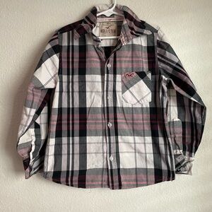 Hollister Kids Y2K Black and Red Plaid Button Down Shirt size 10